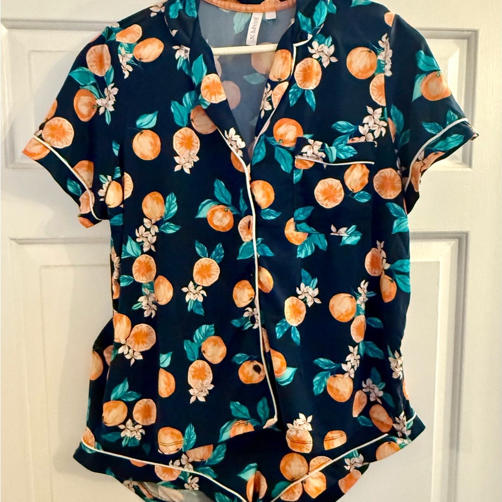 Joyspun Dreamy soft Navy Water Orange Print Pajama Set